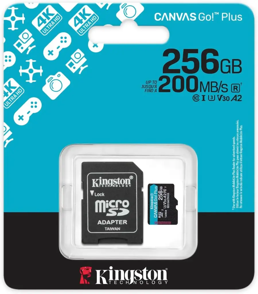 Kingston Micro SD con Adat. 256GB C10 u3 v30 A2 200MB/s